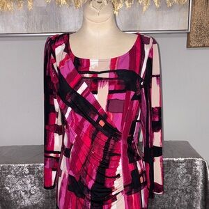 Calvin Klein Pink and Black Patterned Dress